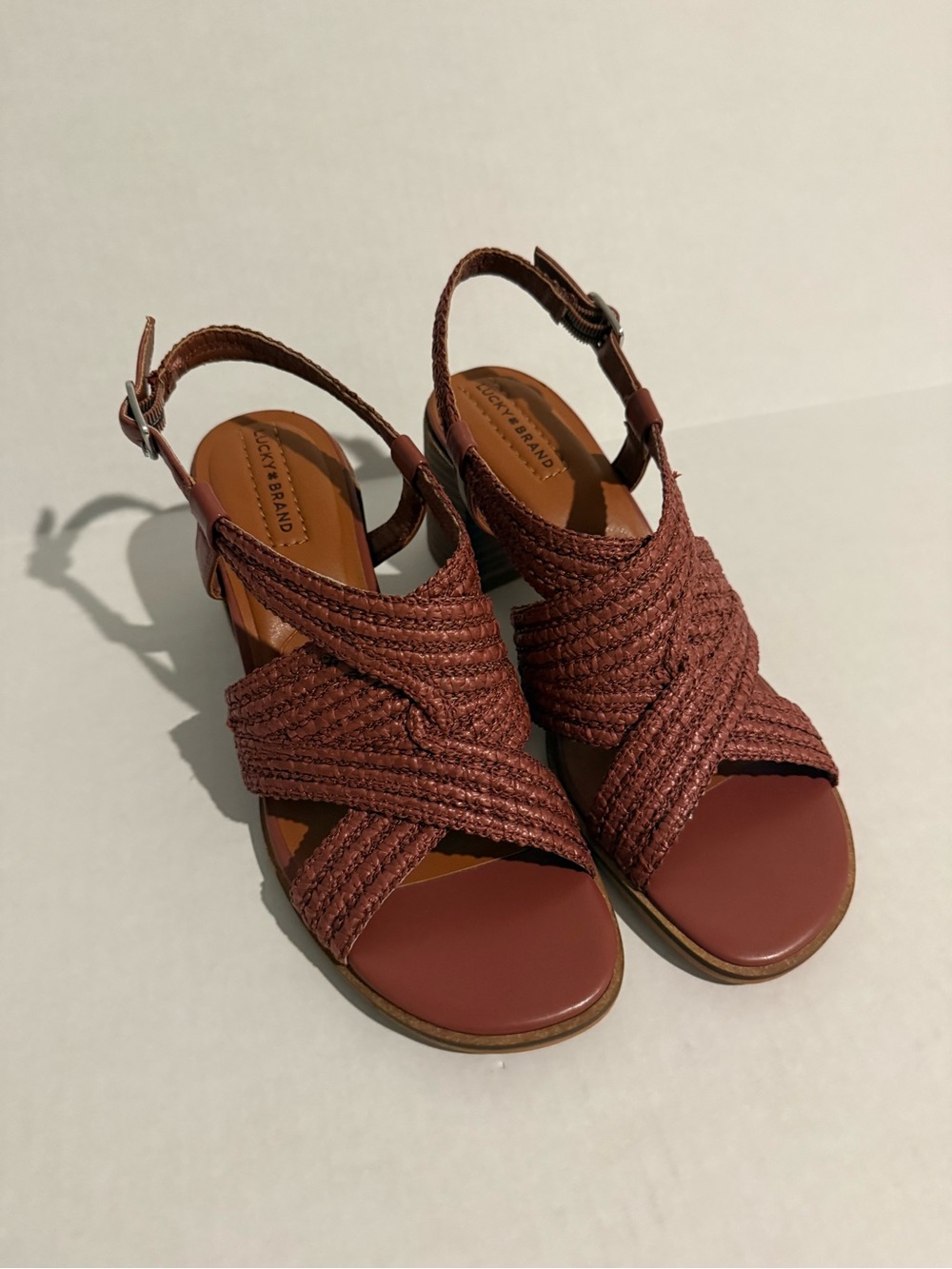 Lucky Brand Women's Braided Wedge Sandals - Rust Brown Size 9.5 NEW